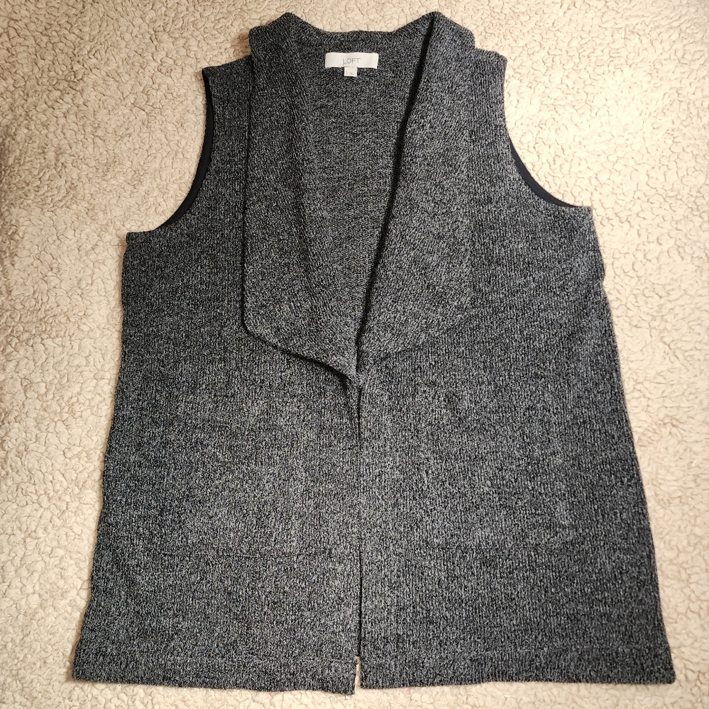 Loft Women's Gray long Sleeve Open Cardigan Sweater Shawl Collar Pockets Large